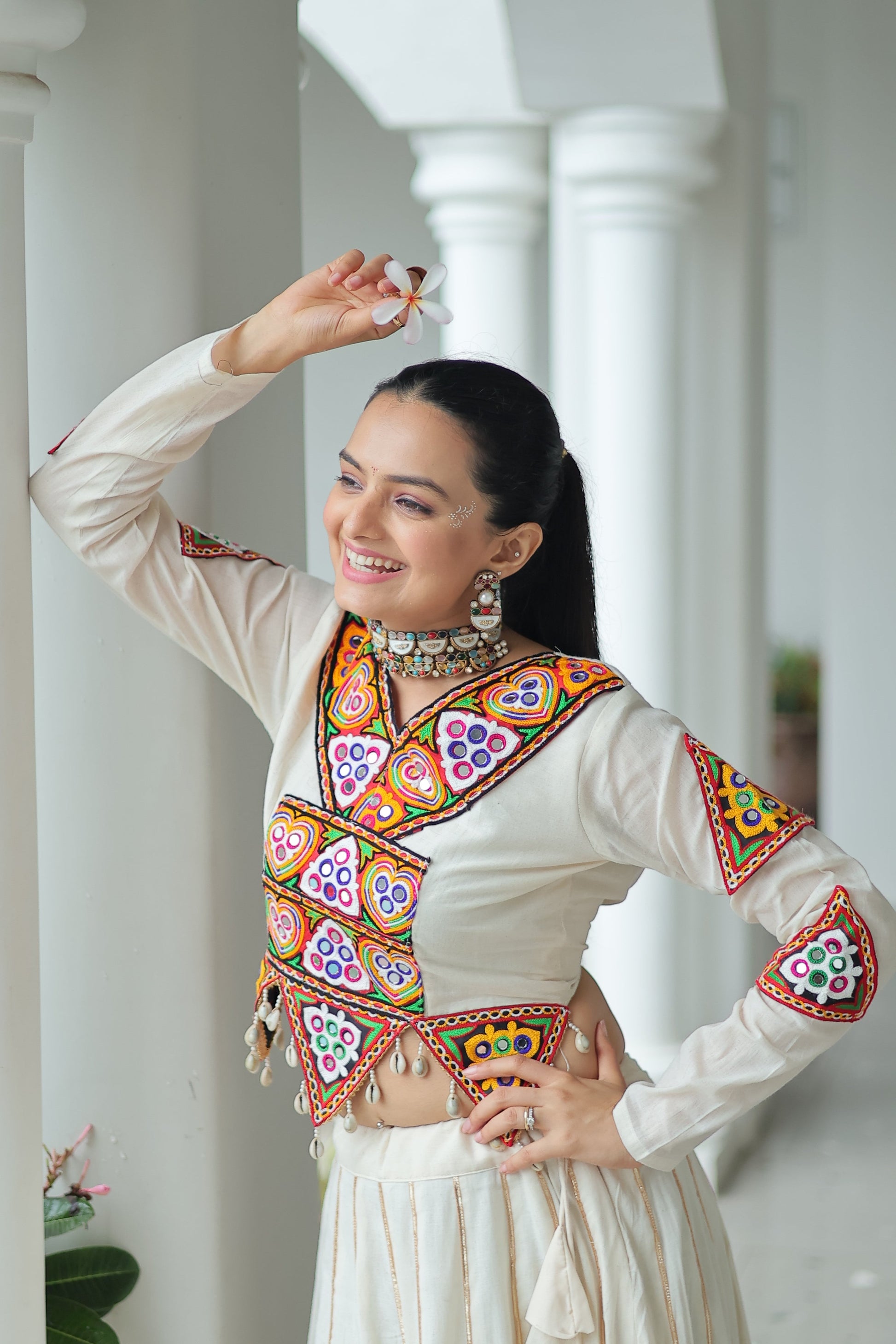 TILTON NAVRATRI SPECIAL KUTCHI GAMTHI WORK KORA COTTON LEHENGA CHOLI WITH KOTI