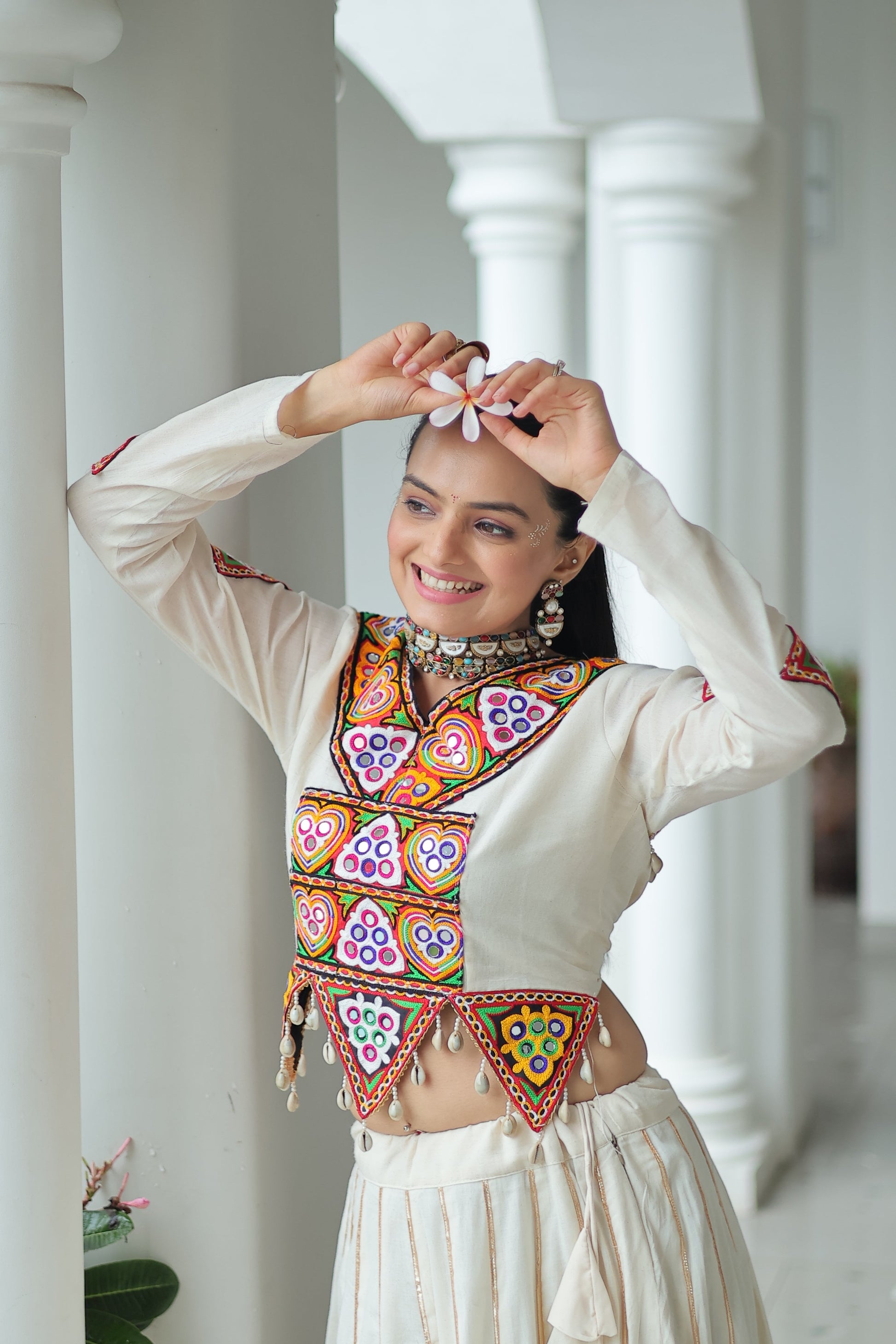 TILTON NAVRATRI SPECIAL KUTCHI GAMTHI WORK KORA COTTON LEHENGA CHOLI WITH KOTI