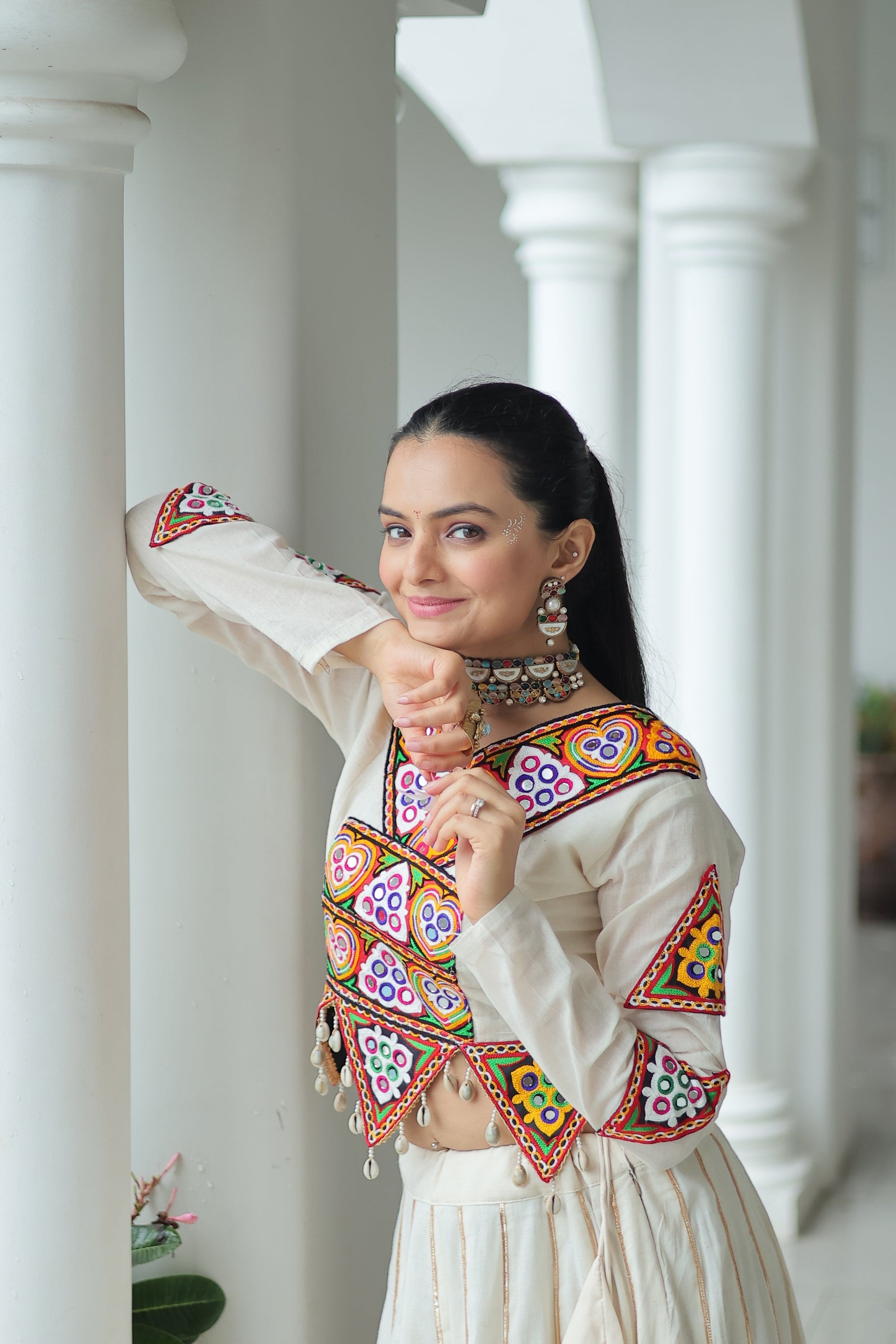 TILTON NAVRATRI SPECIAL KUTCHI GAMTHI WORK KORA COTTON LEHENGA CHOLI WITH KOTI