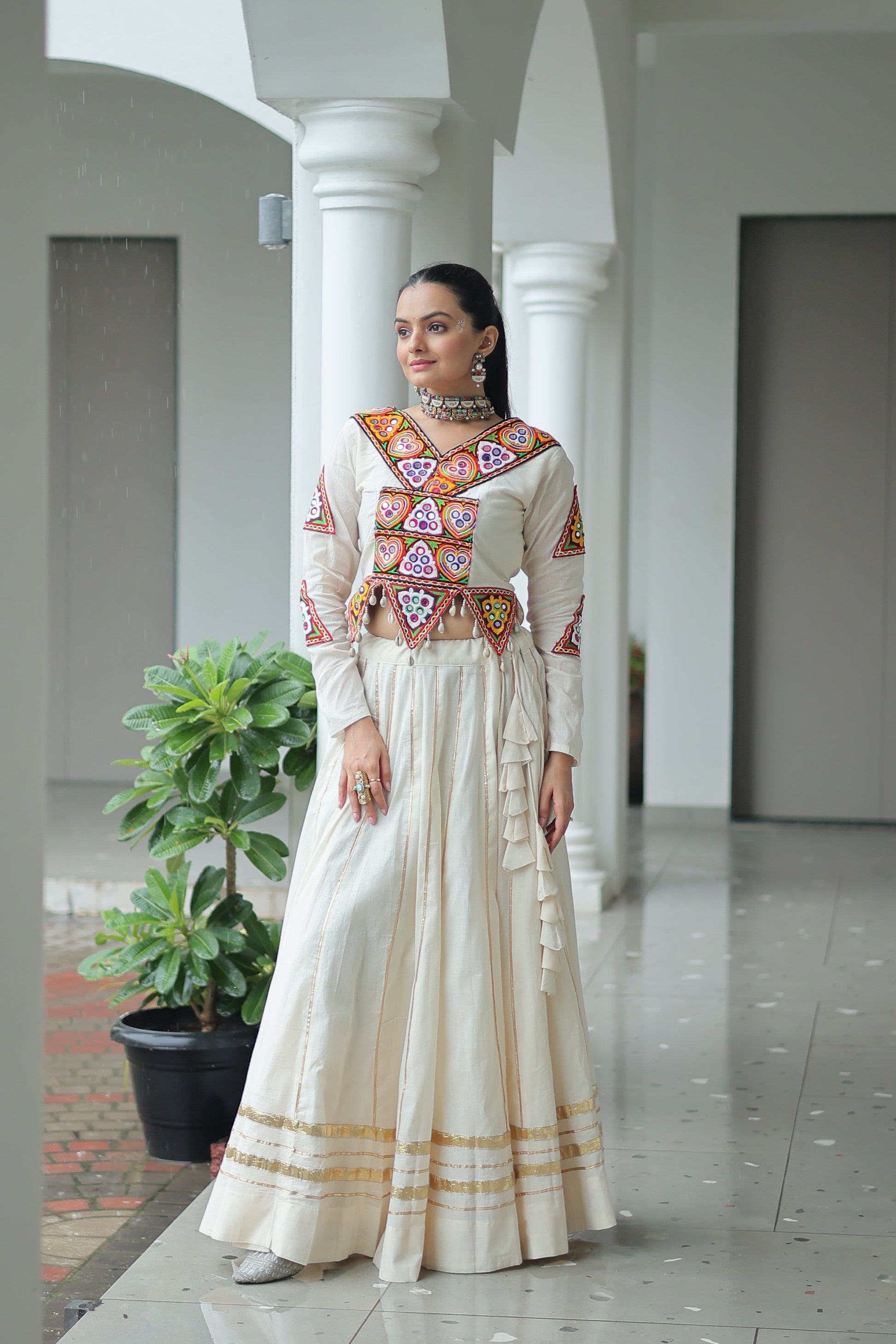 TILTON NAVRATRI SPECIAL KUTCHI GAMTHI WORK KORA COTTON LEHENGA CHOLI WITH KOTI