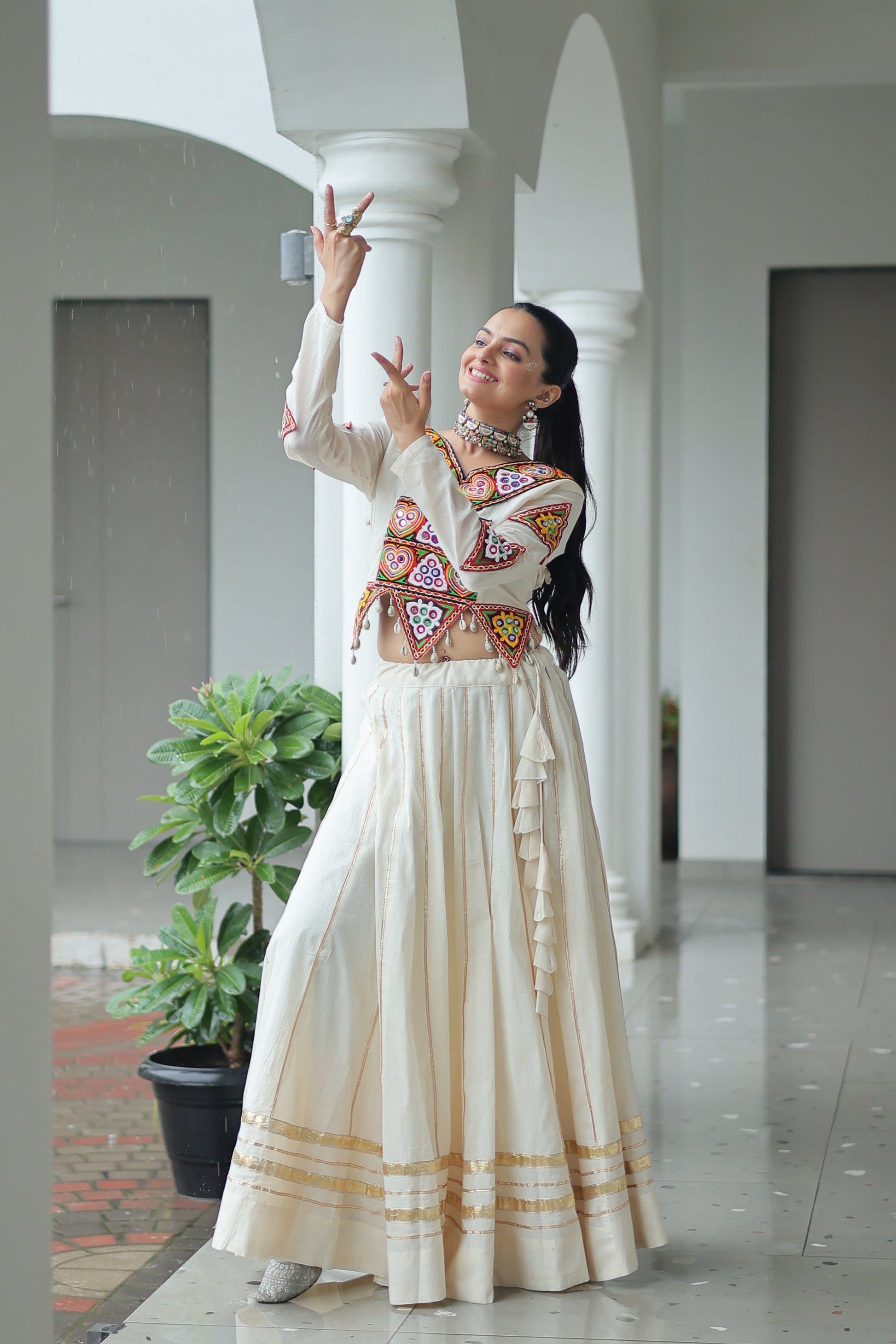 TILTON NAVRATRI SPECIAL KUTCHI GAMTHI WORK KORA COTTON LEHENGA CHOLI WITH KOTI