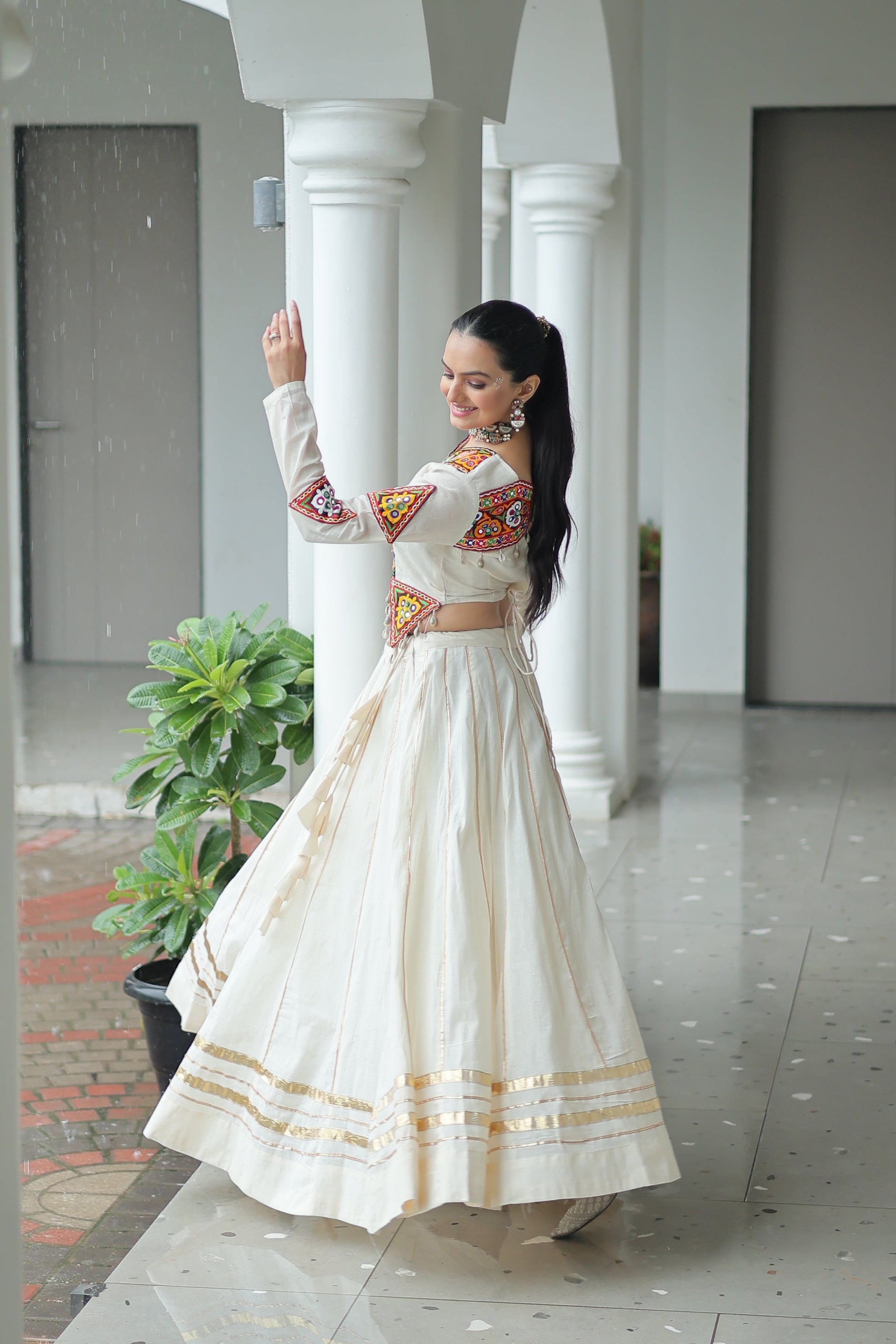 TILTON NAVRATRI SPECIAL KUTCHI GAMTHI WORK KORA COTTON LEHENGA CHOLI WITH KOTI