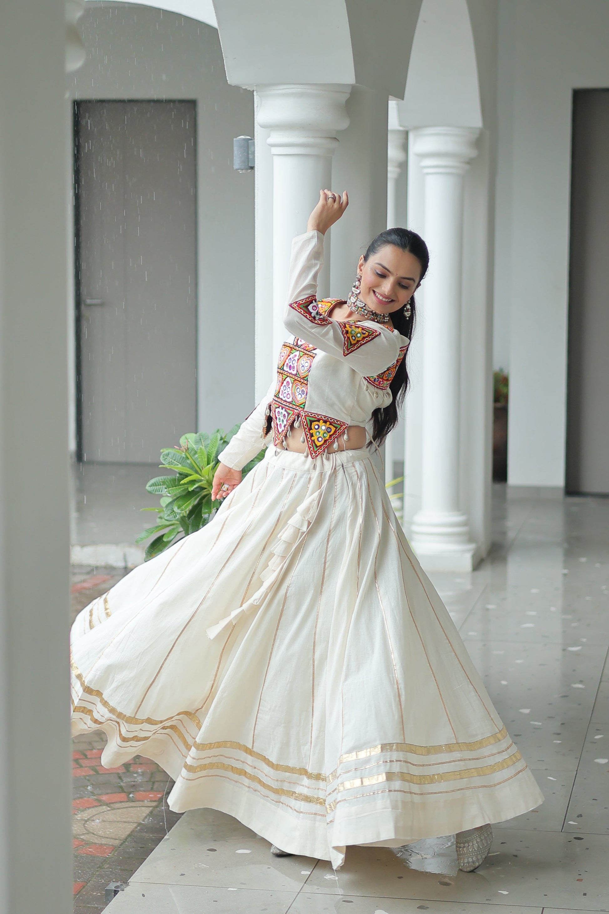 TILTON NAVRATRI SPECIAL KUTCHI GAMTHI WORK KORA COTTON LEHENGA CHOLI WITH KOTI