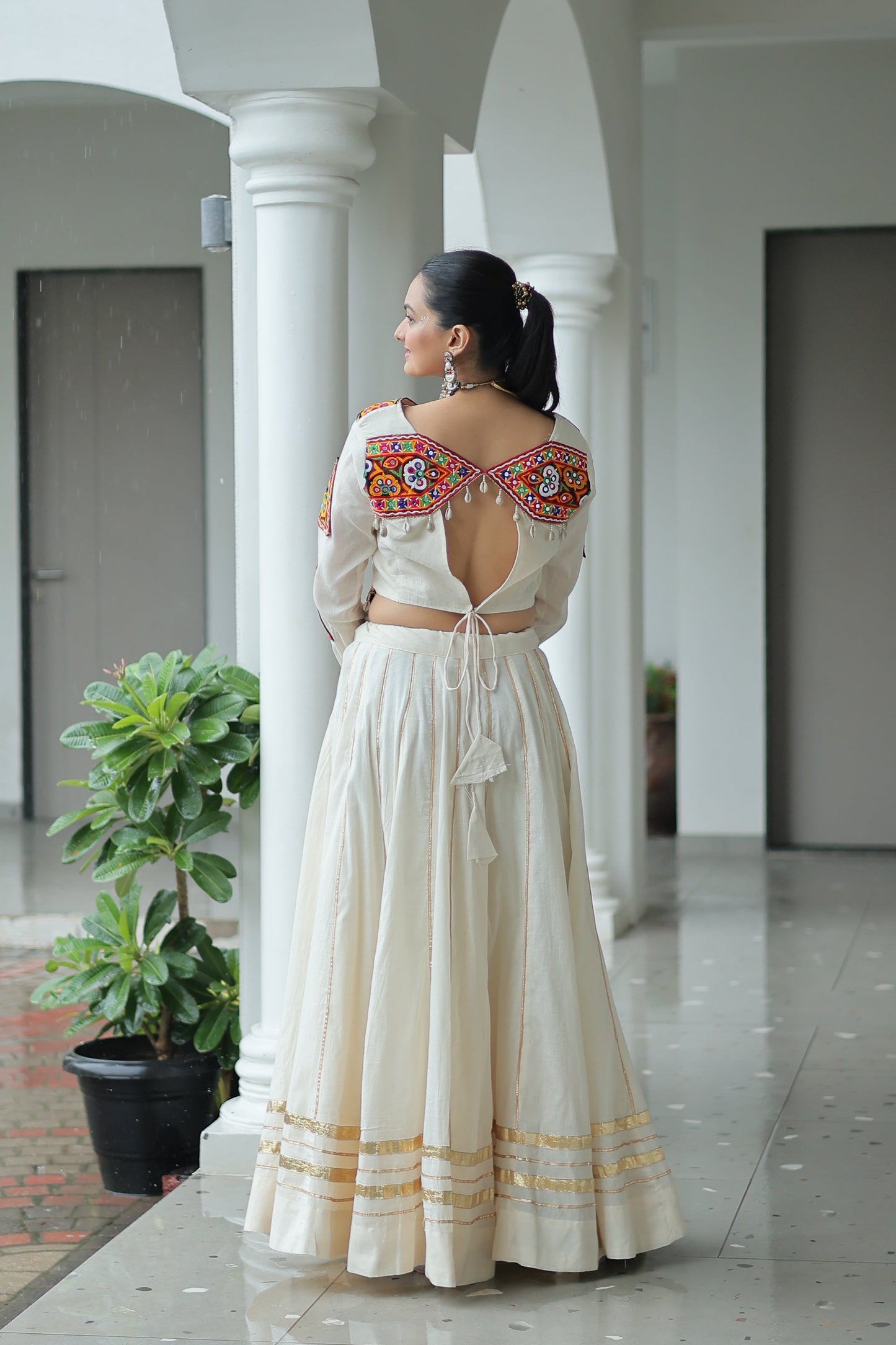 TILTON NAVRATRI SPECIAL KUTCHI GAMTHI WORK KORA COTTON LEHENGA CHOLI WITH KOTI