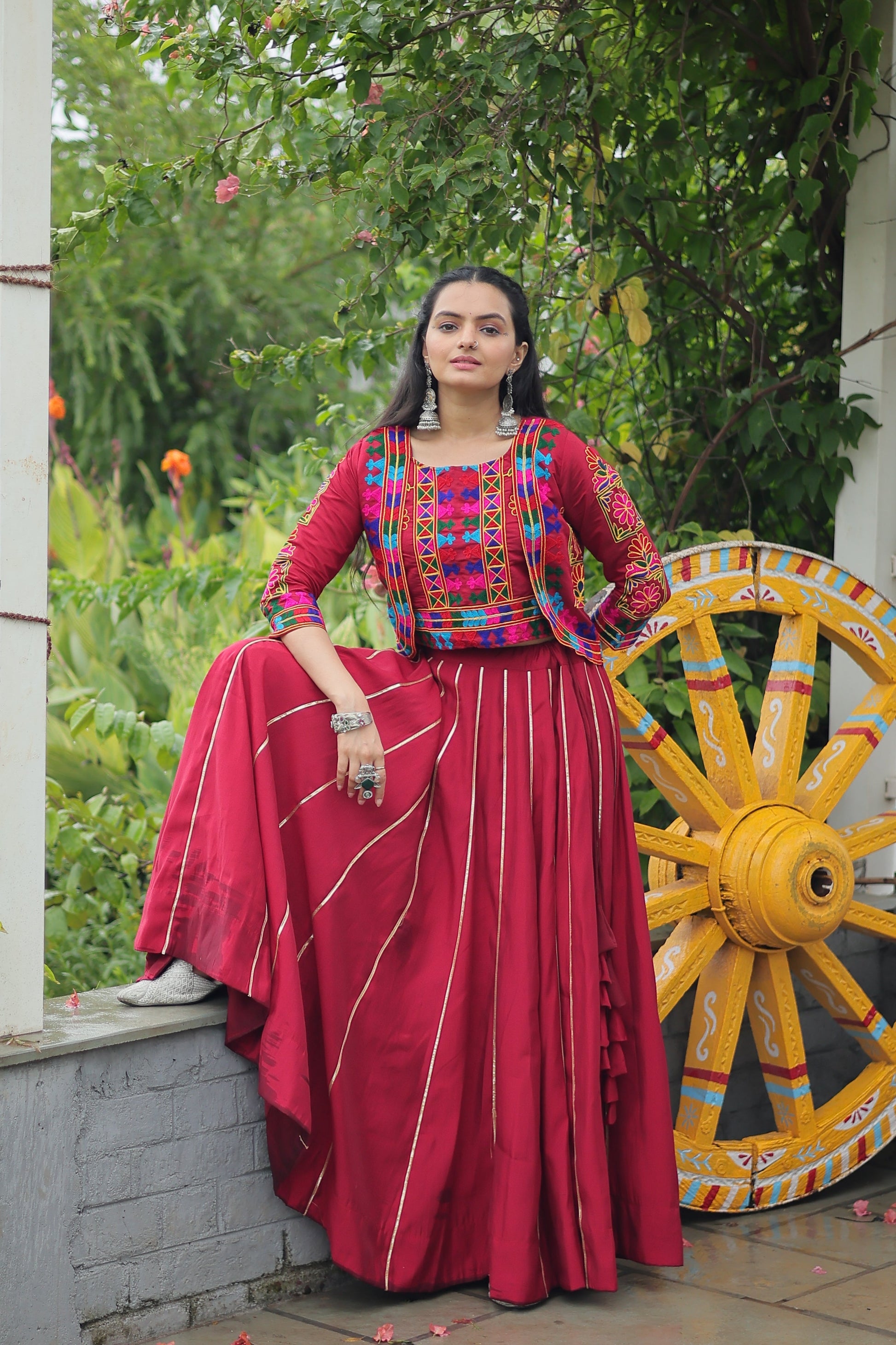 TILTON NAVRATRI SPECIAL GAMTHI EMNBROIDERED LEHENGA CHOLI WITH KOTI