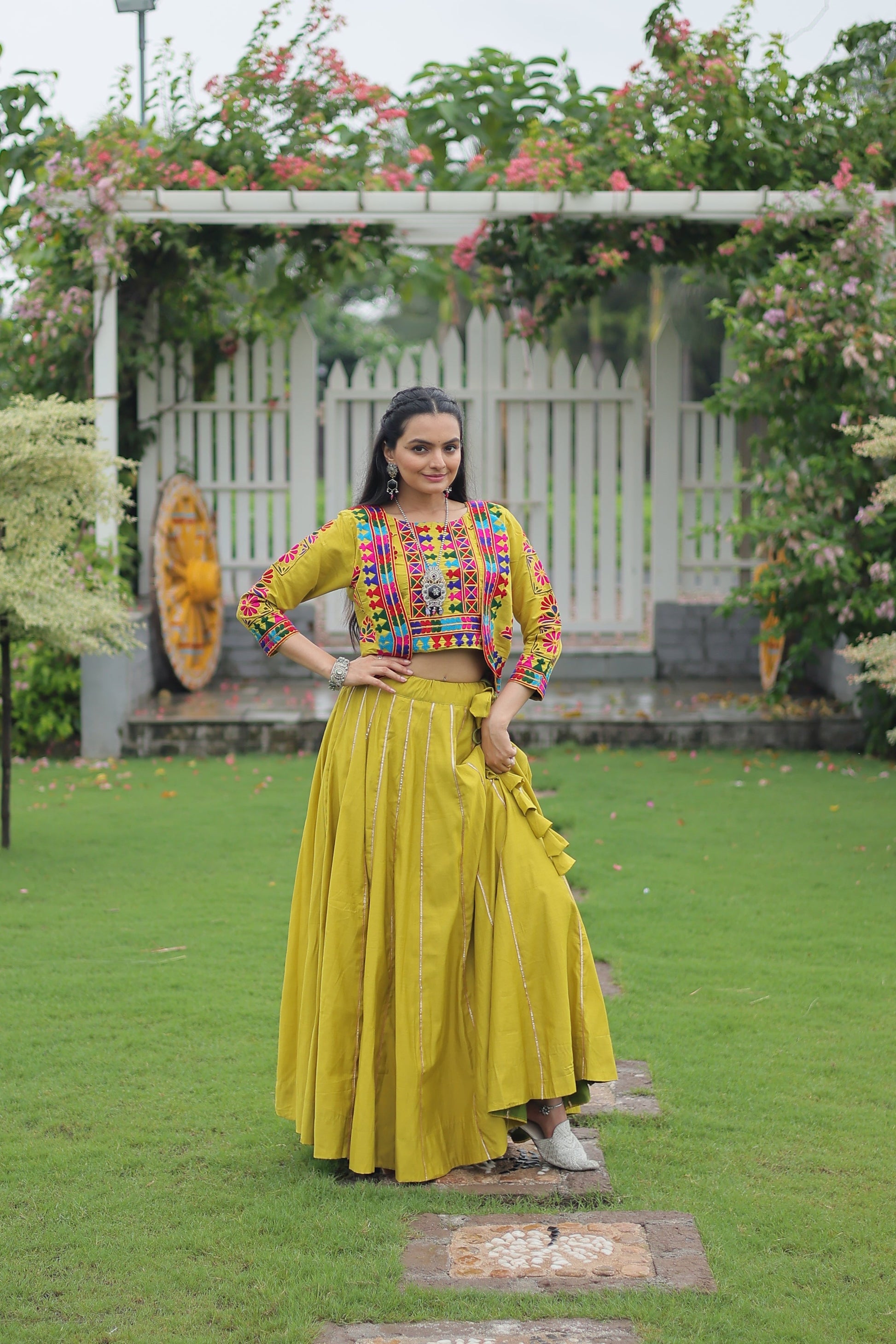 TILTON NAVRATRI SPECIAL GAMTHI EMNBROIDERED LEHENGA CHOLI WITH KOTI