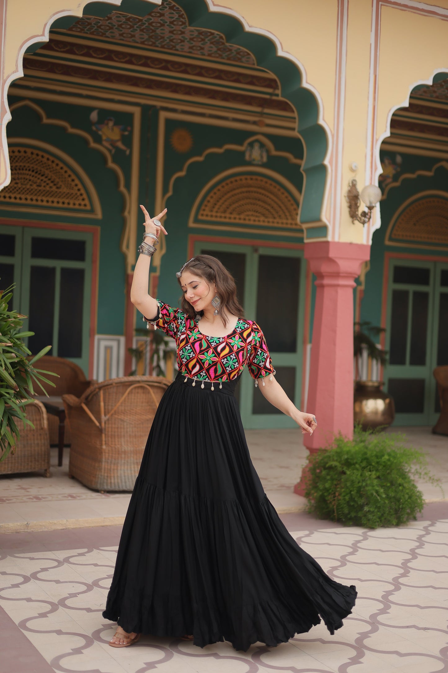 TILTON NAVRATRI SPECIAL RAYON GAMTHI WORK GOWN