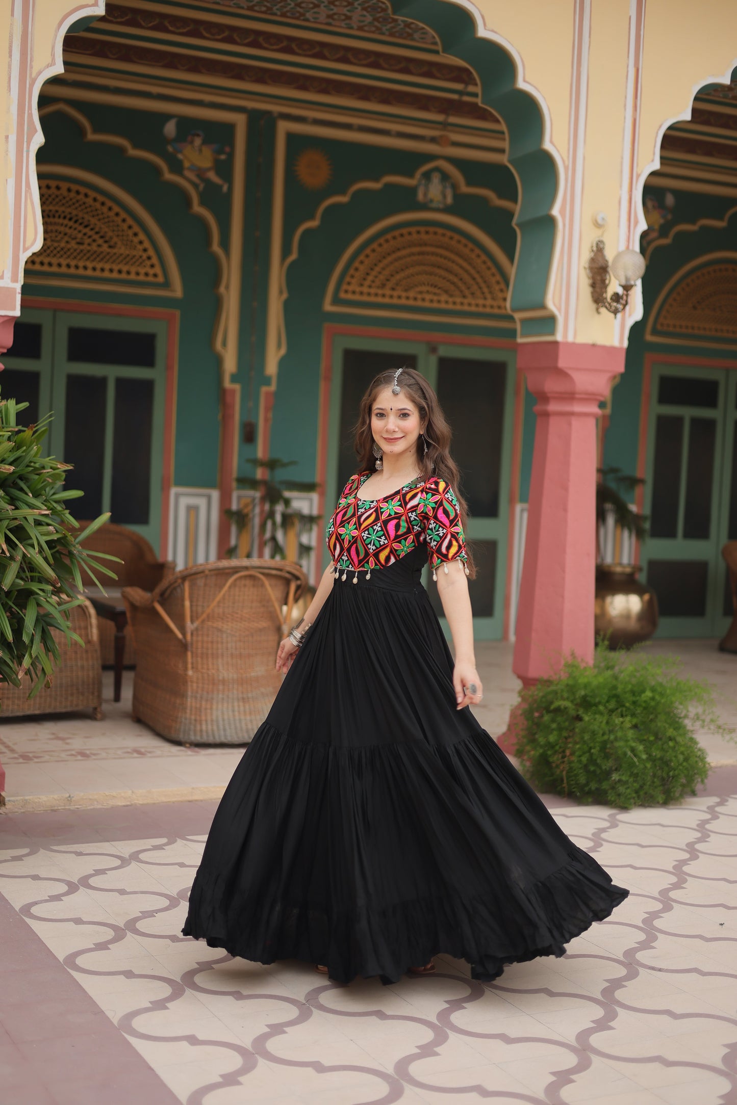 TILTON NAVRATRI SPECIAL RAYON GAMTHI WORK GOWN