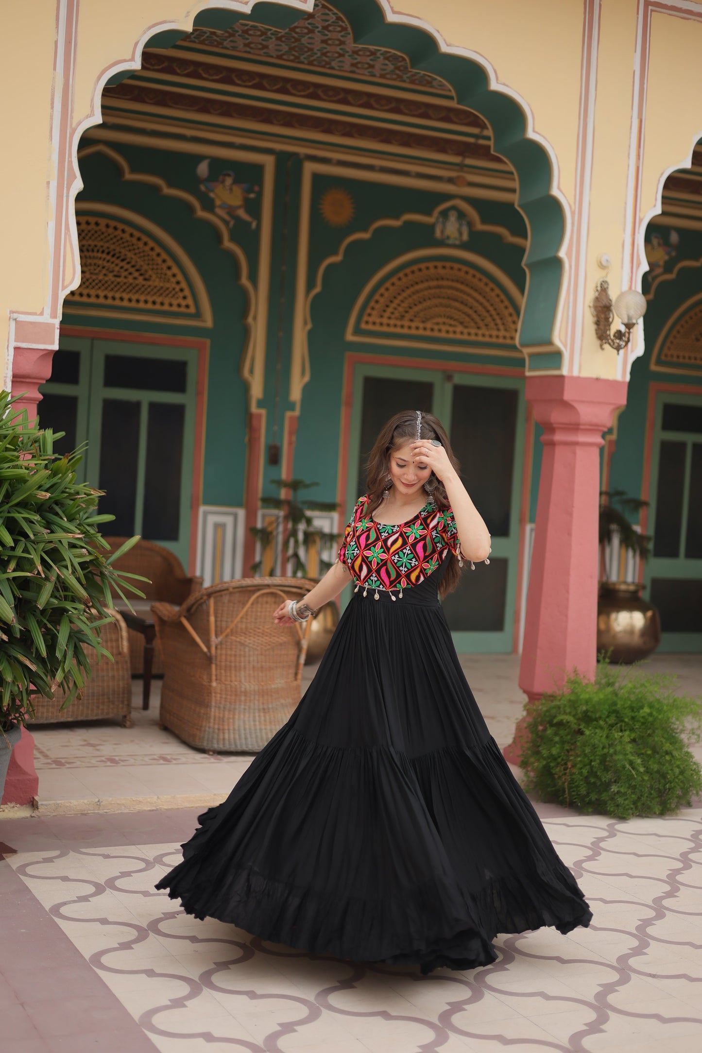 TILTON NAVRATRI SPECIAL RAYON GAMTHI WORK GOWN