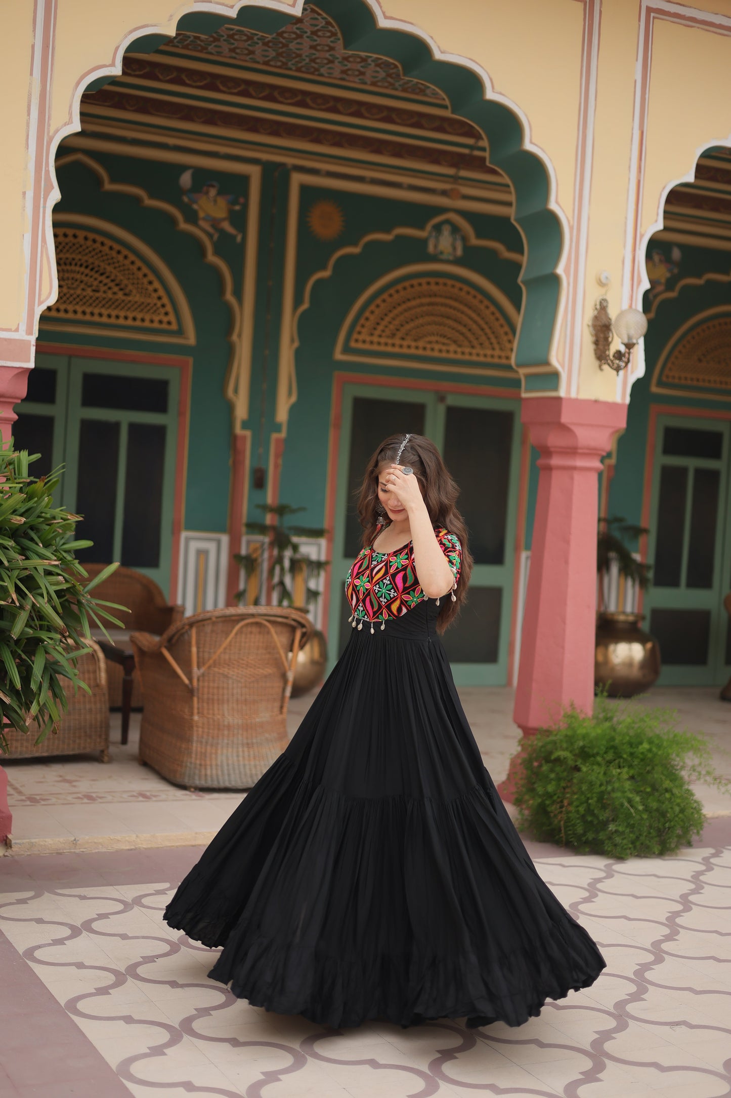 TILTON NAVRATRI SPECIAL RAYON GAMTHI WORK GOWN