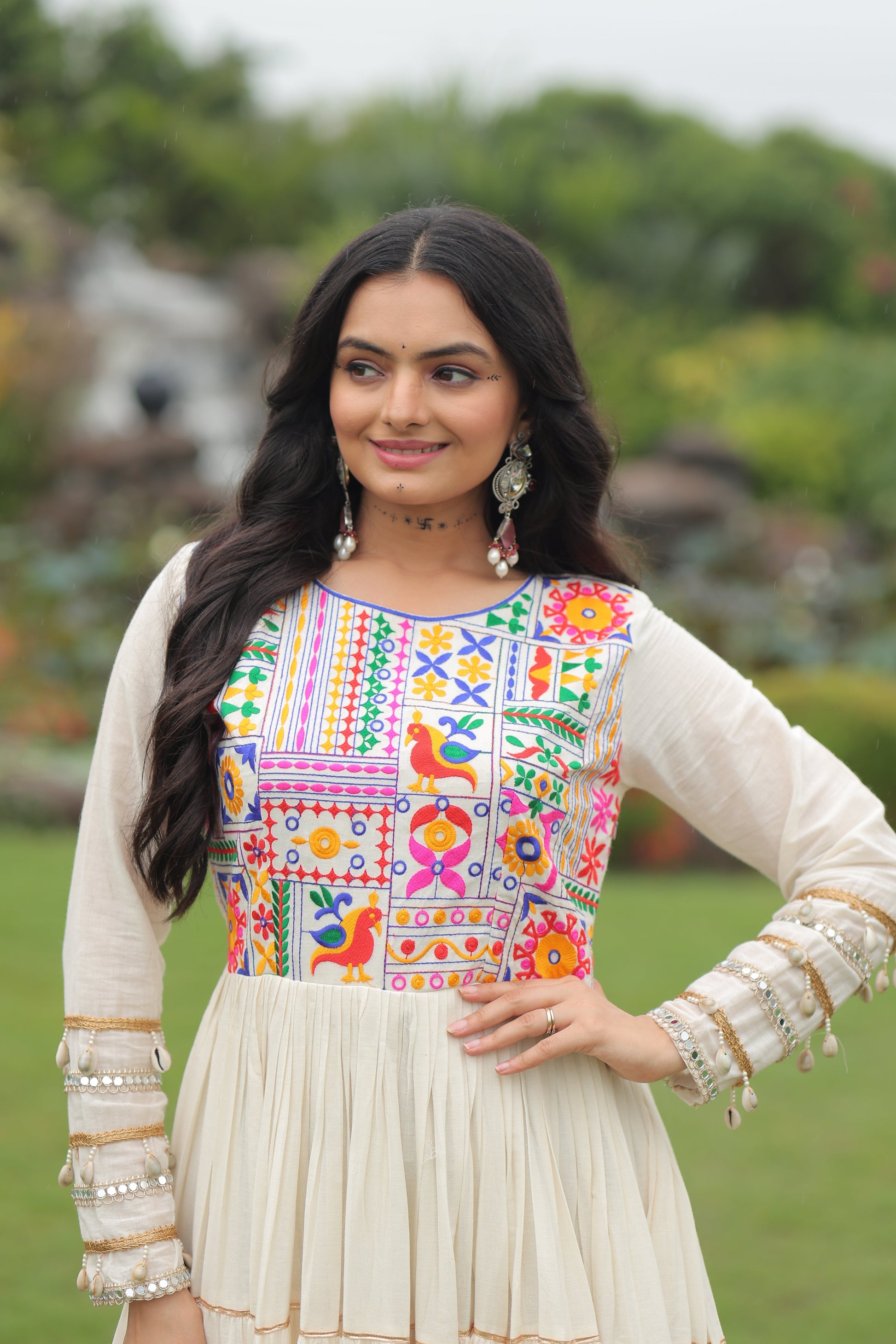 TILTON NAVRATRI SPECIAL KORA COTTON EMBROIDERED GOWN WITH GOTA PATTI WORK