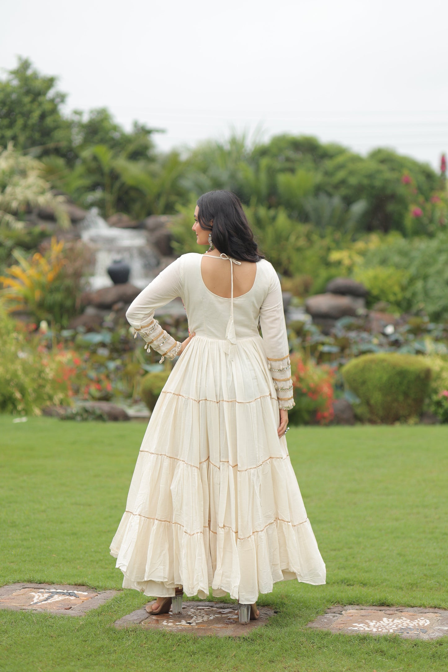 TILTON NAVRATRI SPECIAL KORA COTTON EMBROIDERED GOWN WITH GOTA PATTI WORK