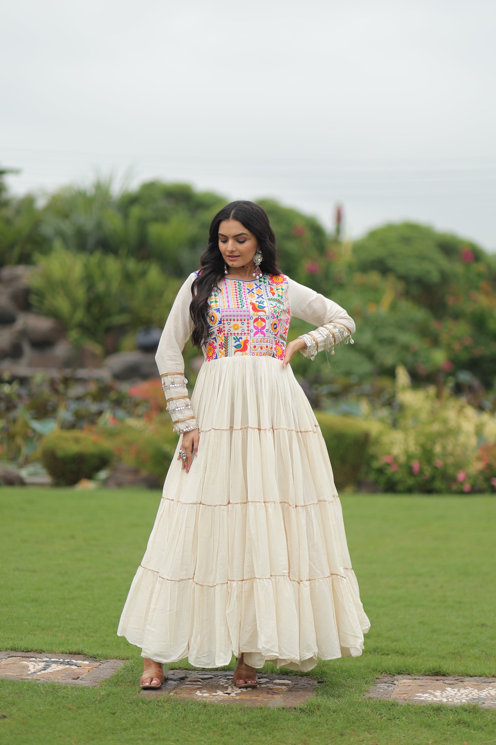 TILTON NAVRATRI SPECIAL KORA COTTON EMBROIDERED GOWN WITH GOTA PATTI WORK