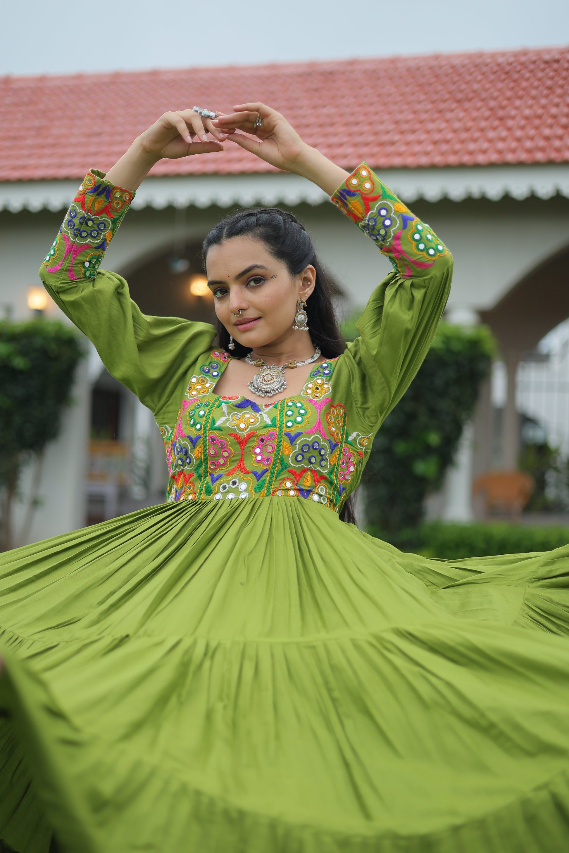 TILTON NAVRATRI SPECIAL GAMTHI KUTCHI WORK RAYON GOWN