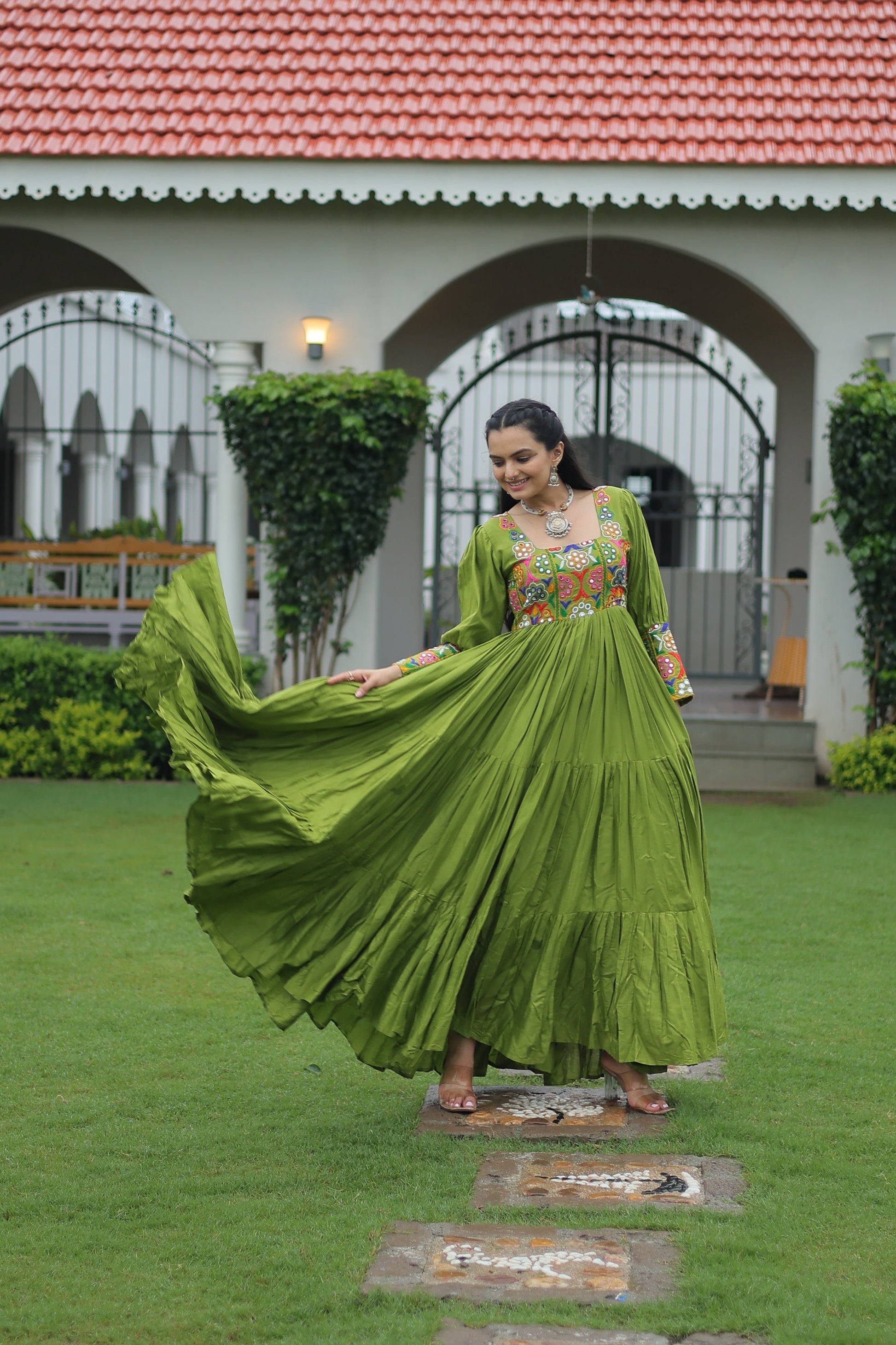 TILTON NAVRATRI SPECIAL GAMTHI KUTCHI WORK RAYON GOWN