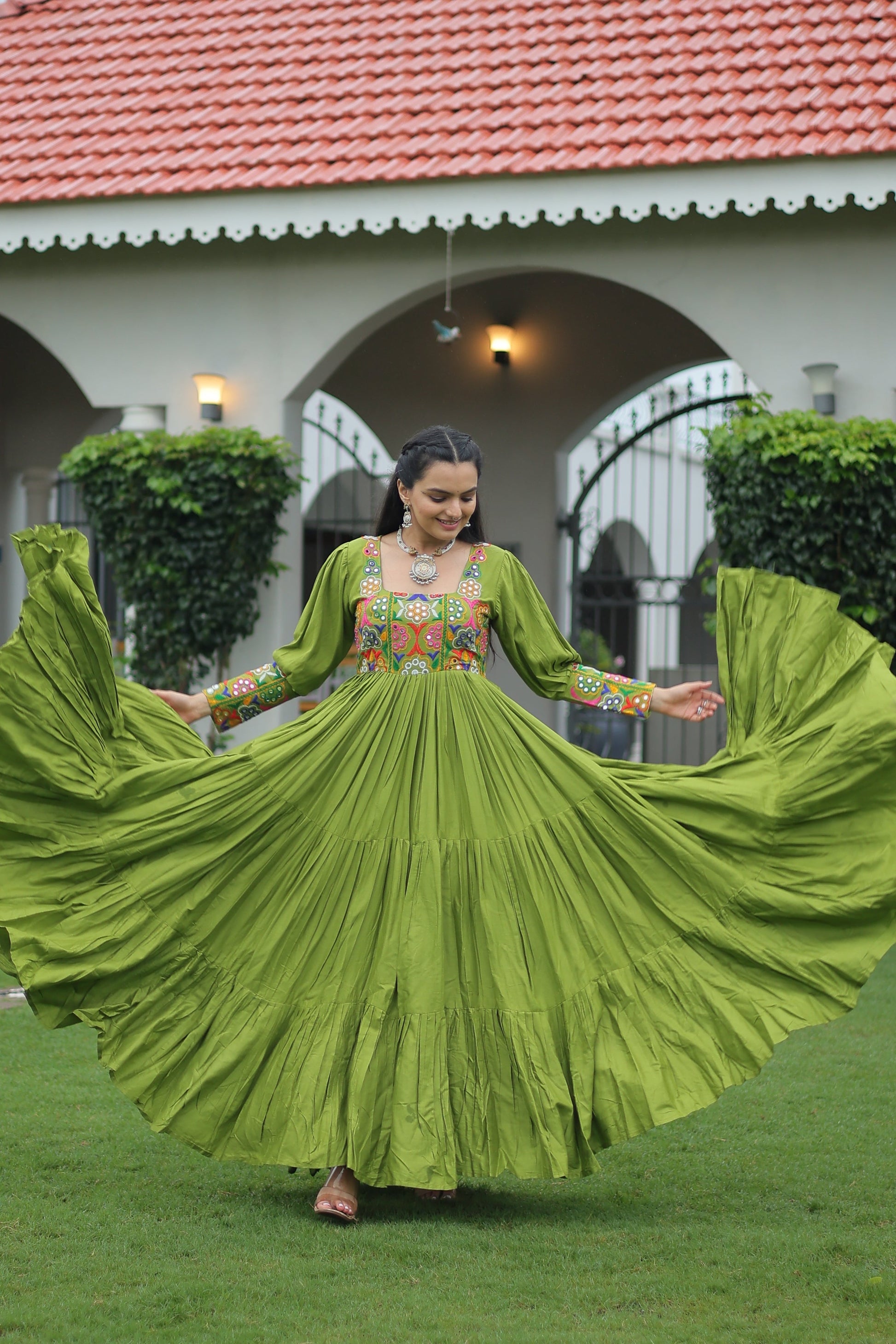 TILTON NAVRATRI SPECIAL GAMTHI KUTCHI WORK RAYON GOWN