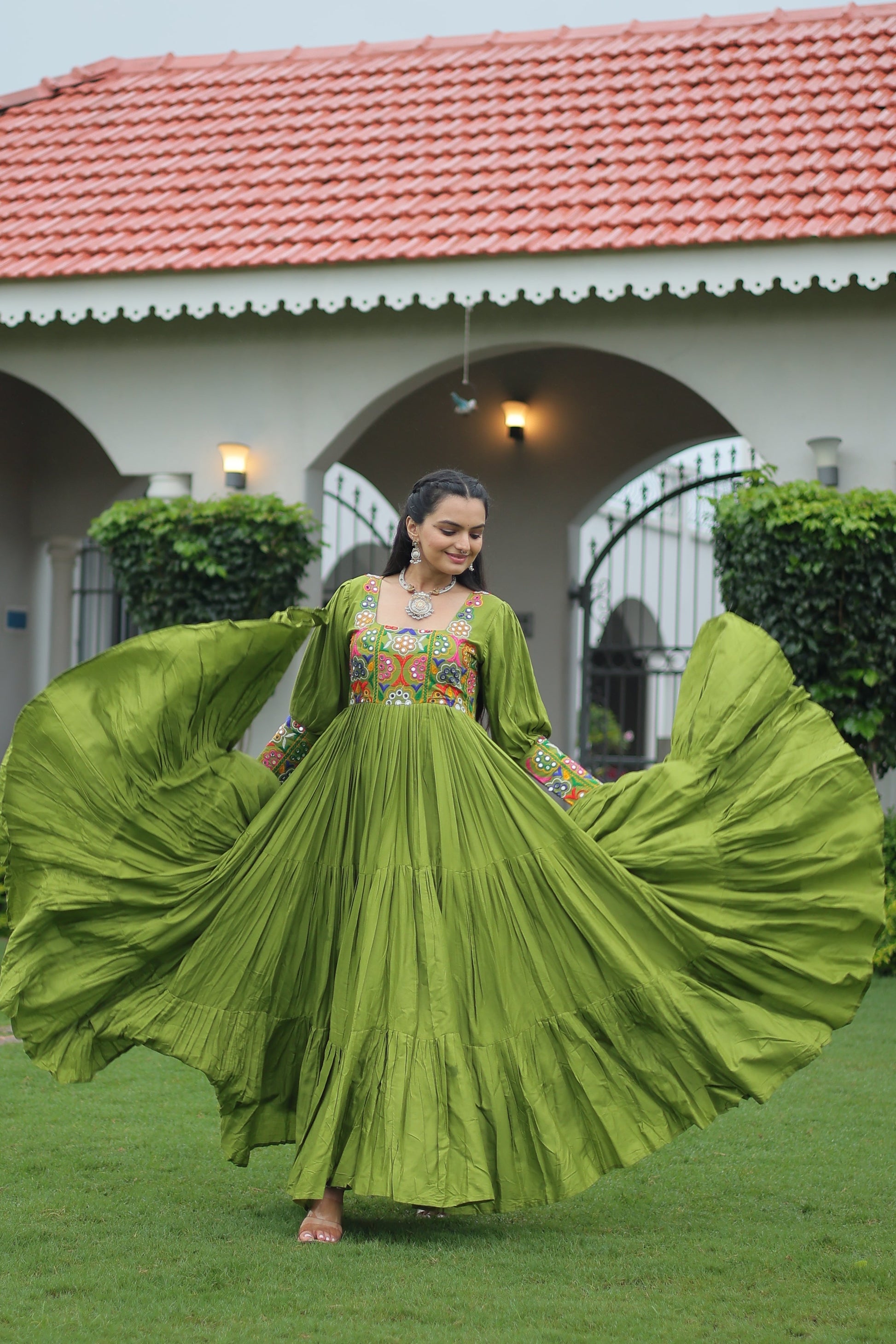 TILTON NAVRATRI SPECIAL GAMTHI KUTCHI WORK RAYON GOWN