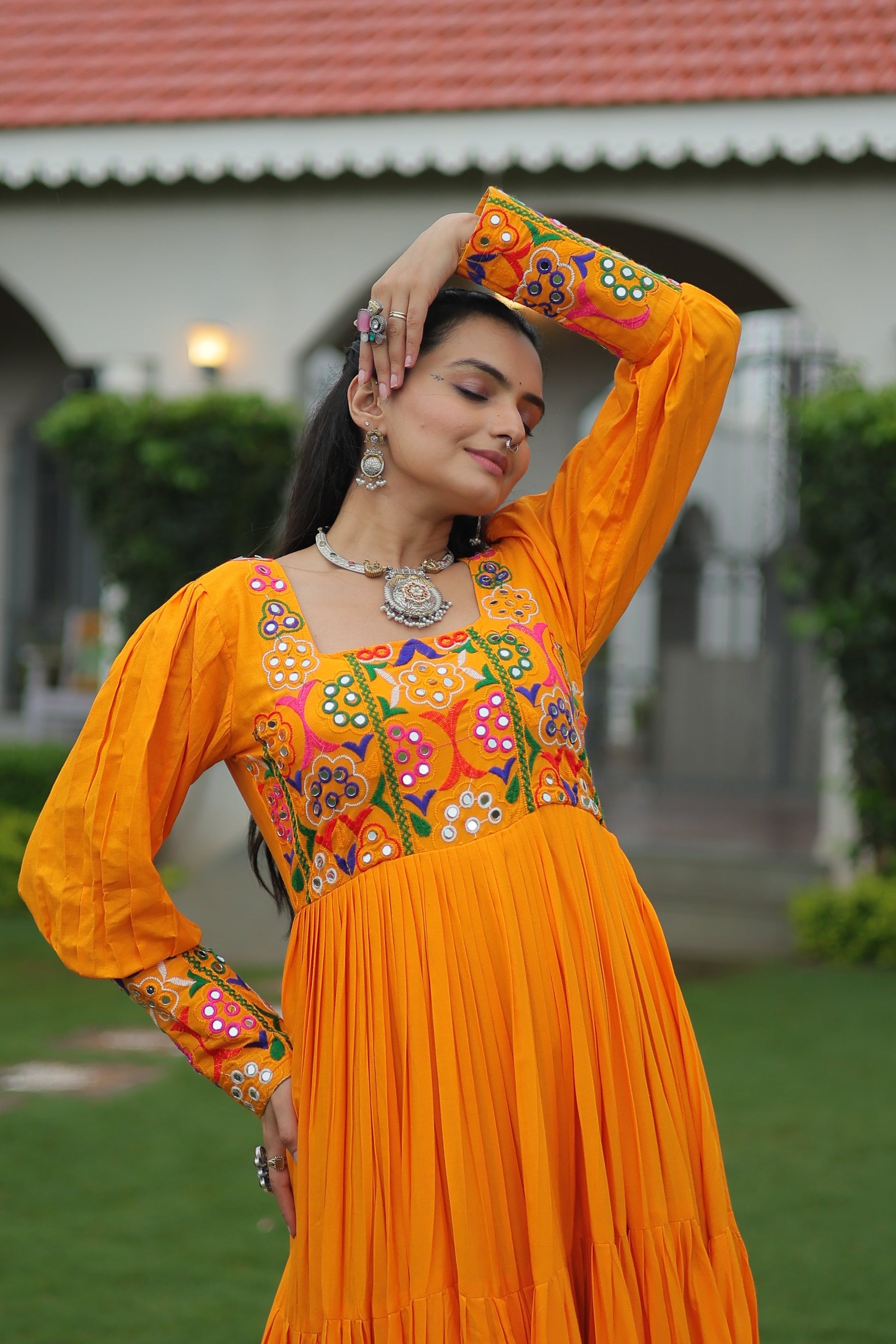 TILTON NAVRATRI SPECIAL GAMTHI KUTCHI WORK RAYON GOWN