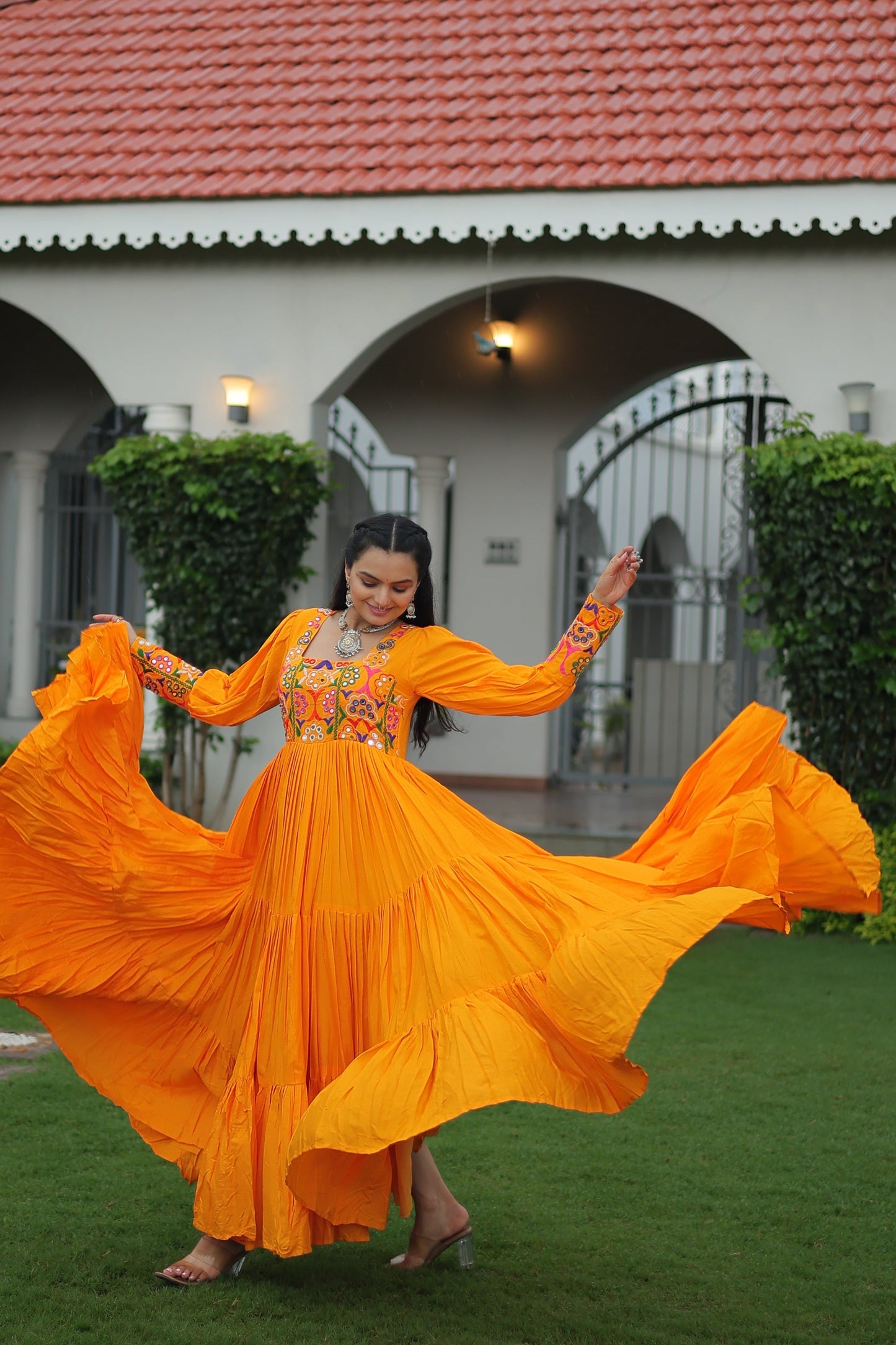TILTON NAVRATRI SPECIAL GAMTHI KUTCHI WORK RAYON GOWN