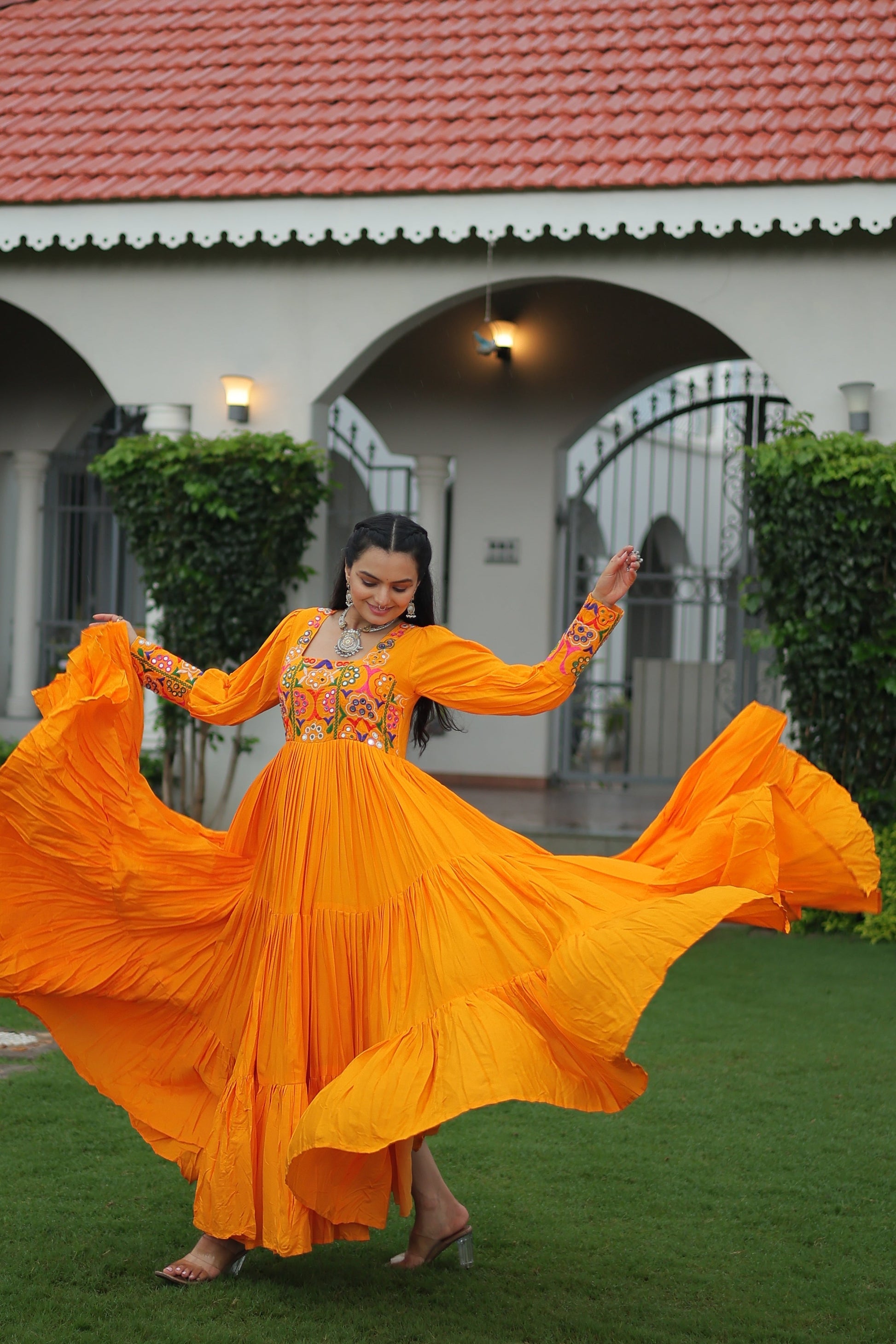 TILTON NAVRATRI SPECIAL GAMTHI KUTCHI WORK RAYON GOWN