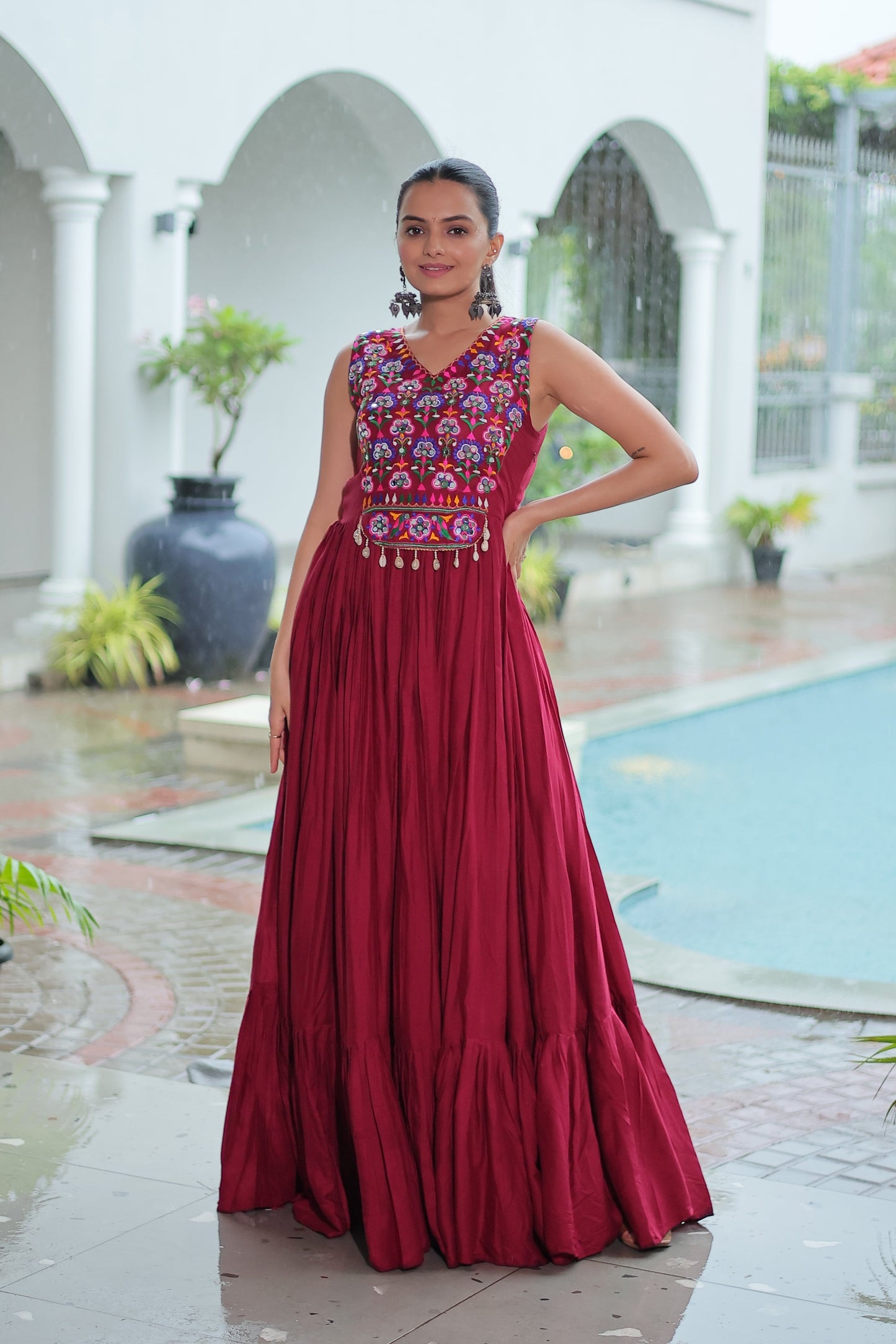 TILTON NAVRATRI SPECIAL RAYON GAMTHI WORK AND MIRROR WORK GOWN
