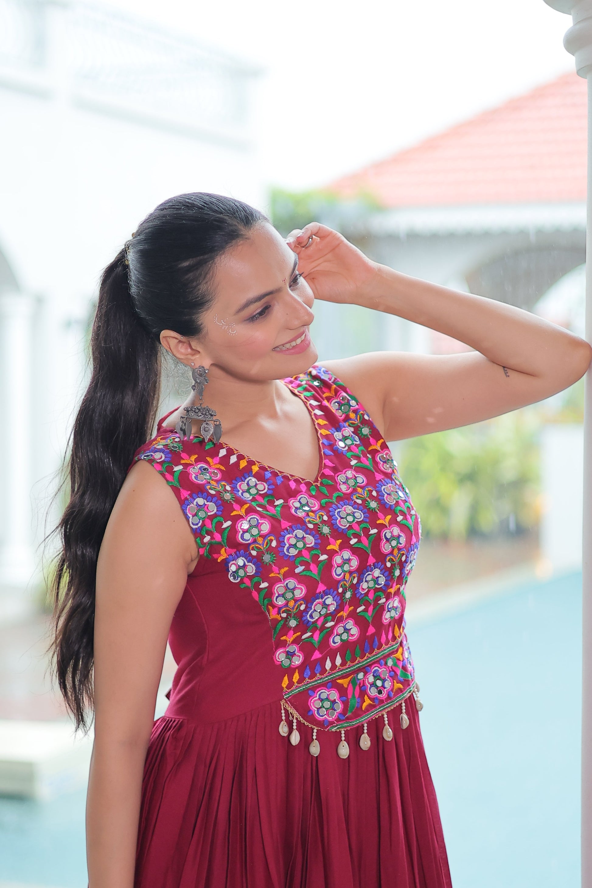 TILTON NAVRATRI SPECIAL RAYON GAMTHI WORK AND MIRROR WORK GOWN