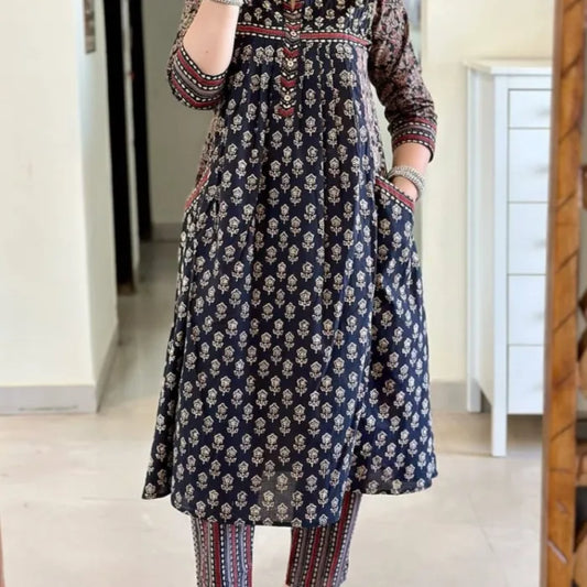 Artisan Hand-Block Printed Pure Cotton Suit Set with Dupatta Elegant Design
