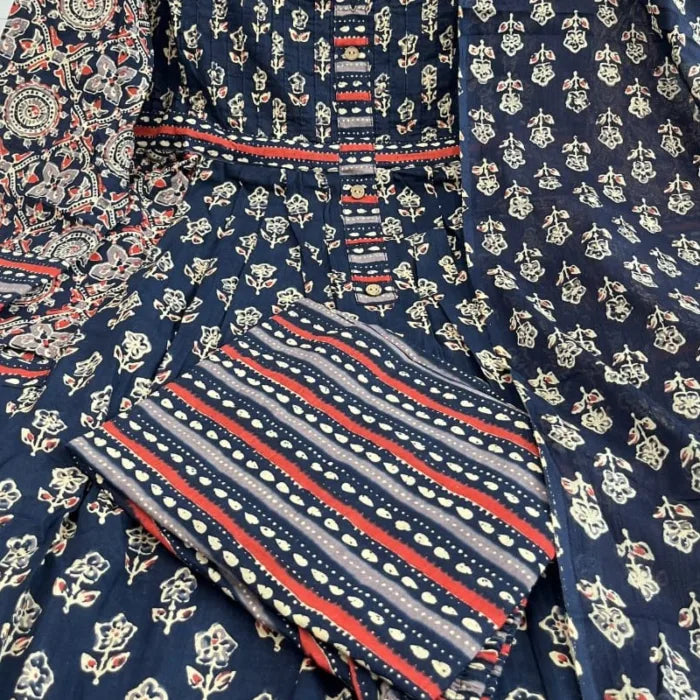 Artisan Hand-Block Printed Pure Cotton Suit Set with Dupatta Elegant Design