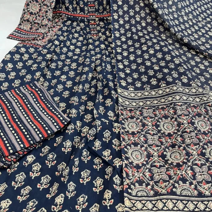 Artisan Hand-Block Printed Pure Cotton Suit Set with Dupatta Elegant Design