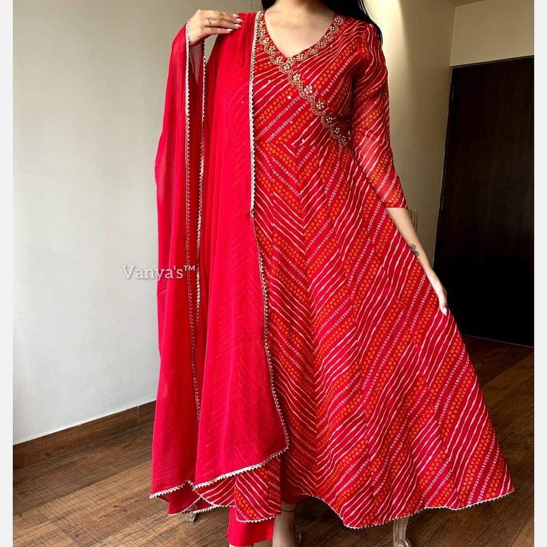 Stunning Red Anarkali Kurta Set for Women: Angrakha Style Pure Cotton Design