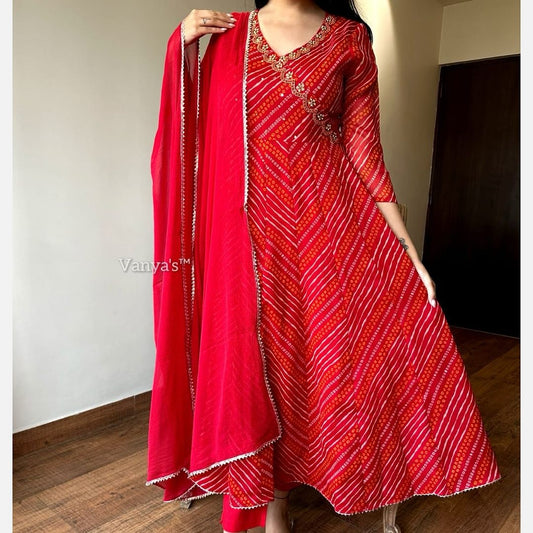 Stunning Red Anarkali Kurta Set for Women: Angrakha Style Pure Cotton Design