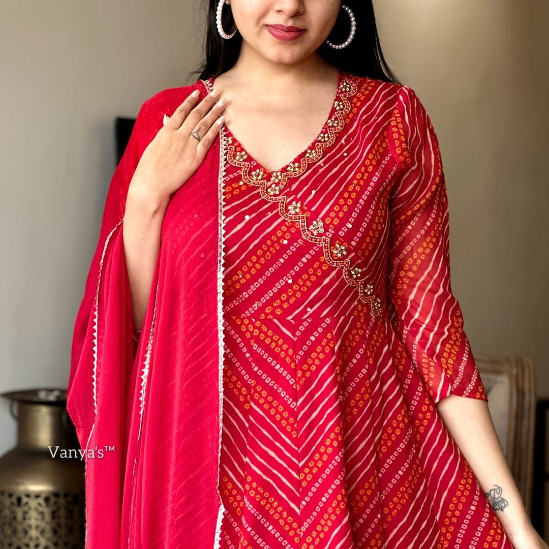 Stunning Red Anarkali Kurta Set for Women: Angrakha Style Pure Cotton Design