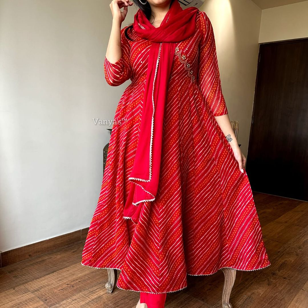Stunning Red Anarkali Kurta Set for Women: Angrakha Style Pure Cotton Design