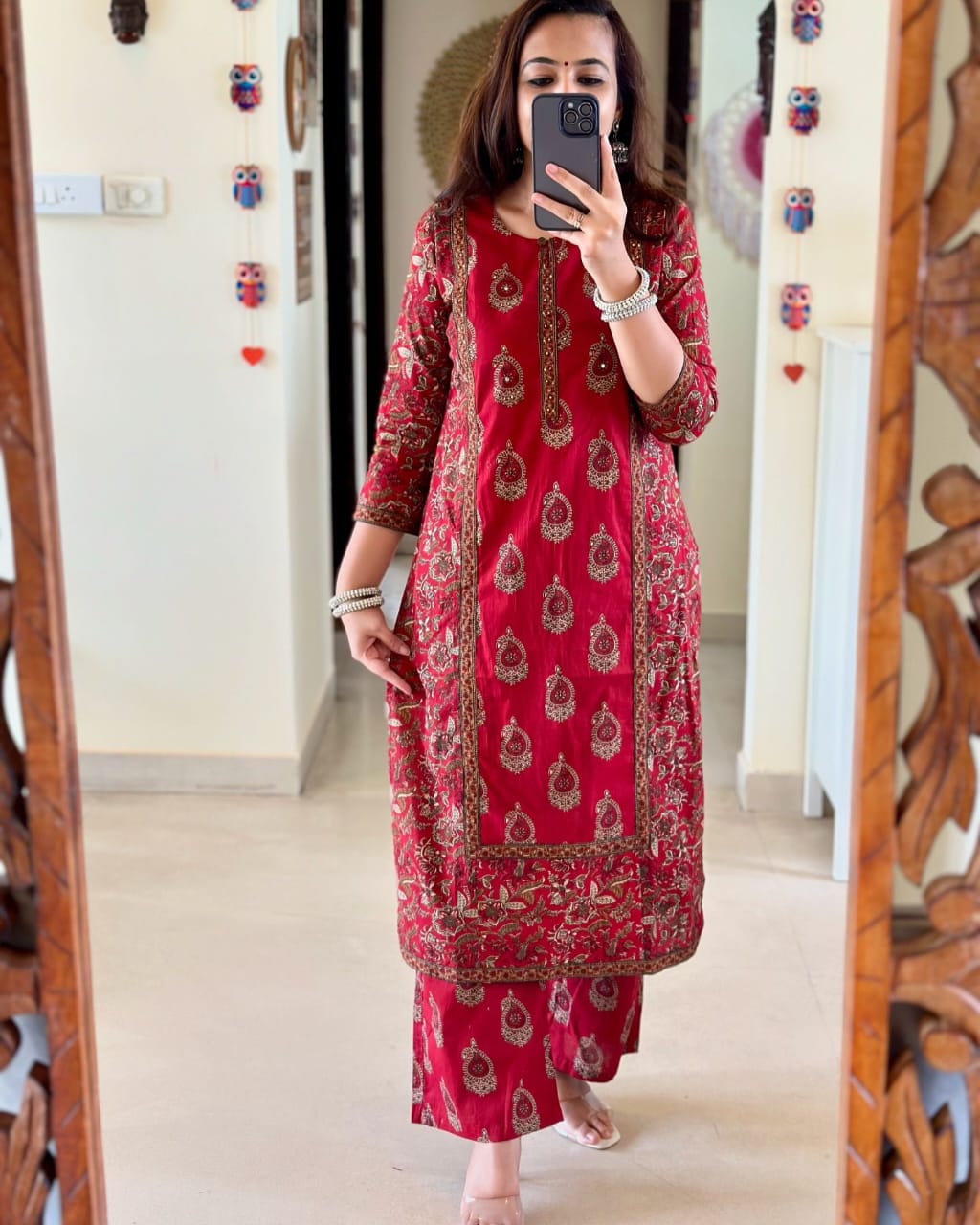 Elegant Maroon Pure Cotton Women's Kurta Pant Dupatta Set - Comfortable, Stylish, Versatile