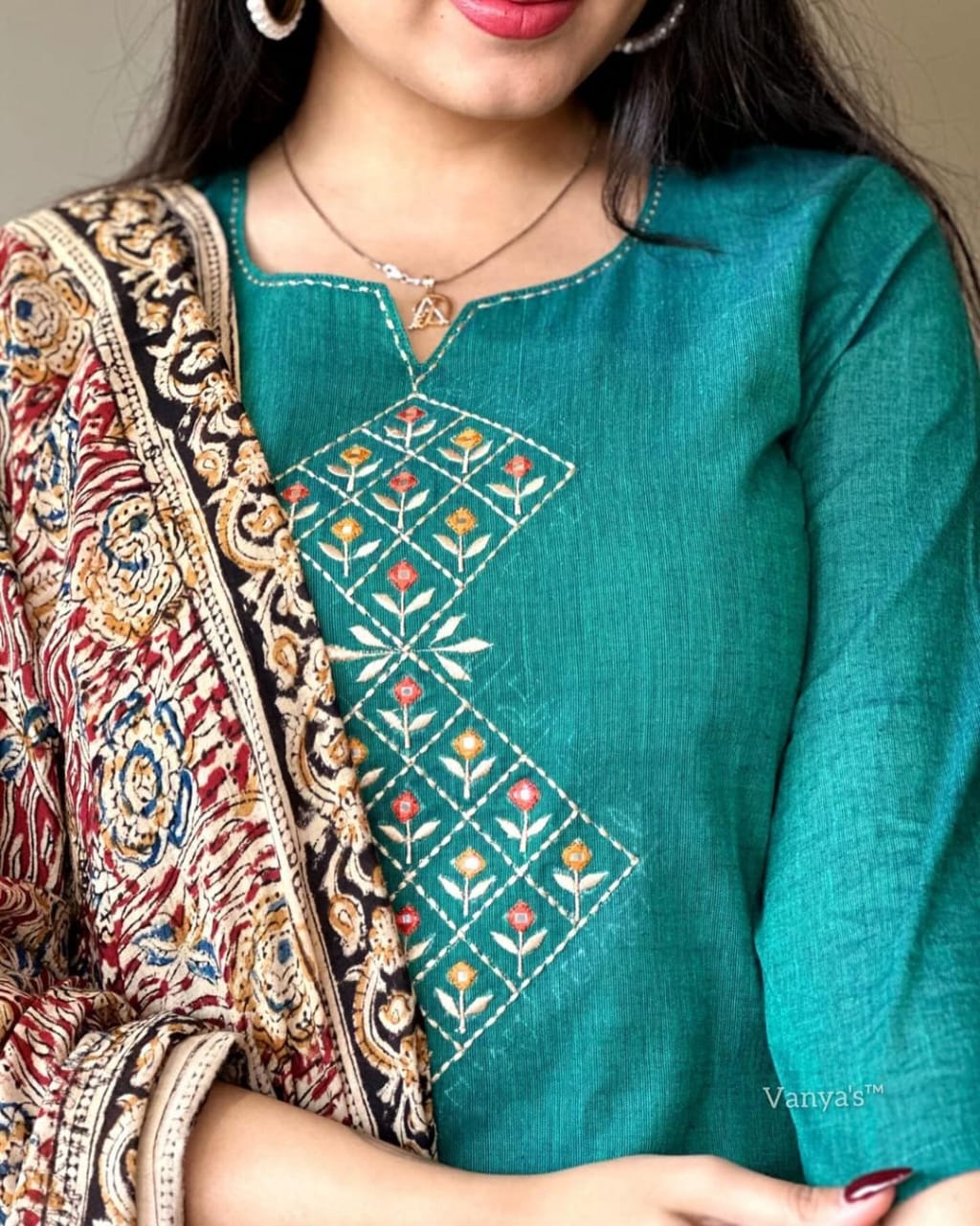 Pure Handloom South Cotton Chitrkari Hand-Printed Dupatta Pant Set for Women