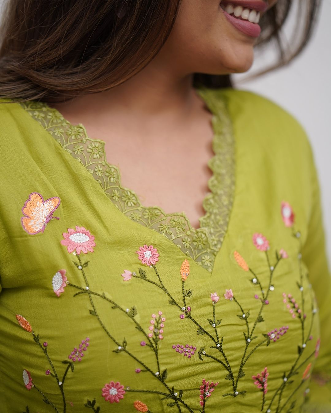 Elegant Women's Embroidered Mulmul Suit Set with Intricate Sequence Work