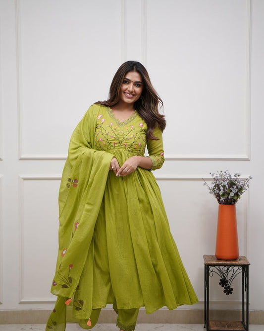 Elegant Women's Embroidered Mulmul Suit Set with Intricate Sequence Work
