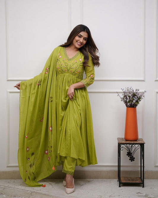 Elegant Women's Embroidered Mulmul Suit Set with Intricate Sequence Work