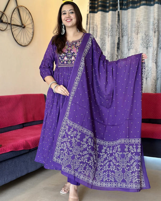 Elegant Purple Cotton Kurta Set for Women - Stylish Ethnic Daily Wear