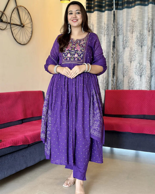 Elegant Purple Cotton Kurta Set for Women - Stylish Ethnic Daily Wear