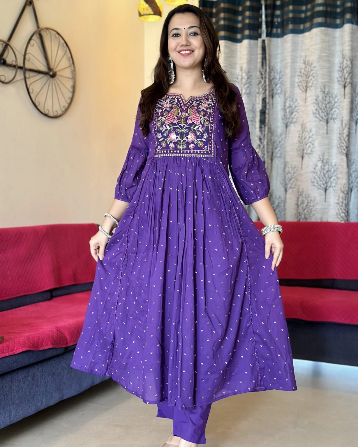 Elegant Purple Cotton Kurta Set for Women - Stylish Ethnic Daily Wear