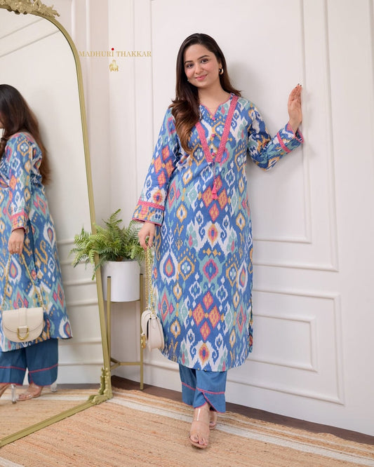Elegant Premium Cotton Printed Designer Kurti and Bottom Set for Women