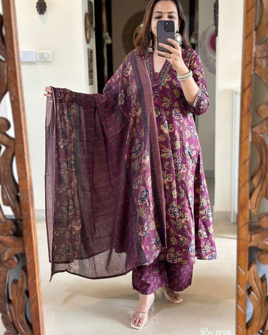 Soft Pure Cotton Women's Kurta, Palazzo Pants, & Dupatta Set
