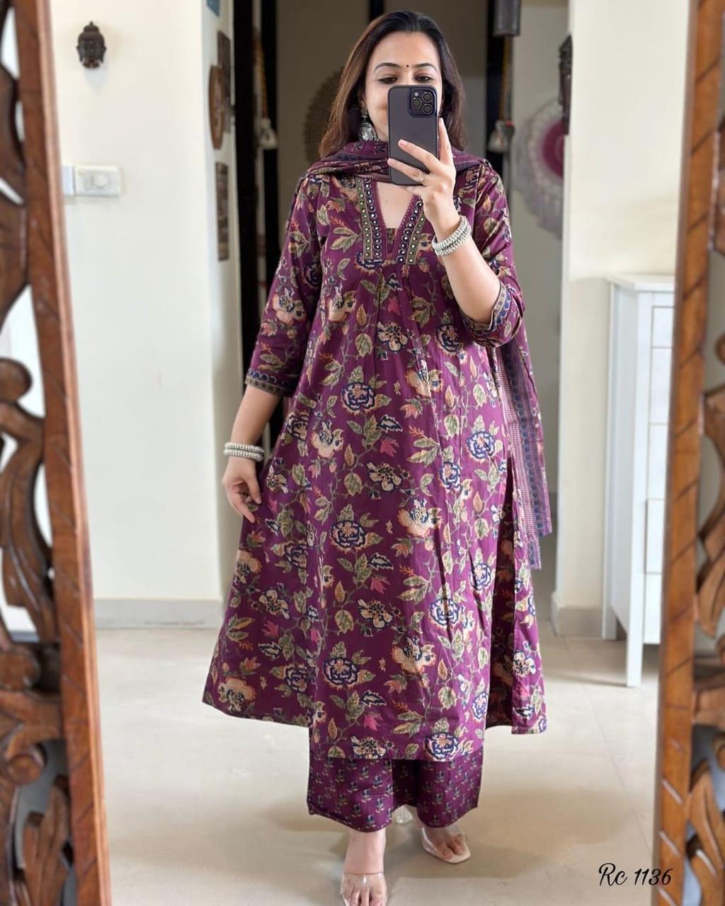 Elegant Pure Cotton Women's Kurta Palazzo Dupatta Set for Comfort and Style