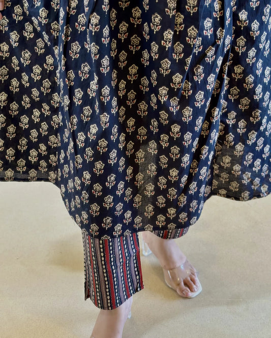 Elegant Blue Anarkali Kurta Set with Dupatta: Pure Cotton Comfort