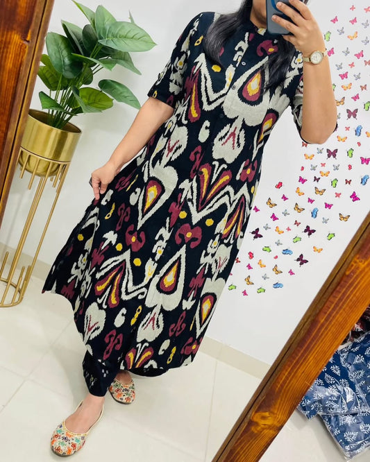 Multicolor Pure Cotton Printed Kurta Pant Dupatta Set for Women