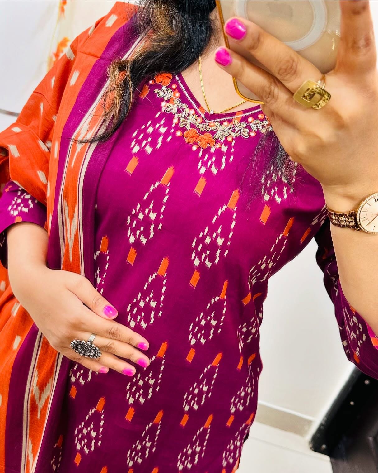 Vibrant Ikkat Print Women's Kurti Pant Dupatta Set - Traditional Style & Comfort