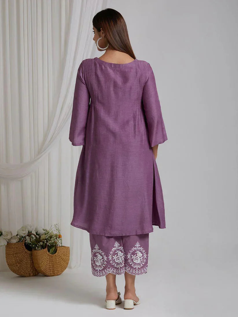 Elegant Mauve Cotton Kurta Set with Chevron Dupatta for Women