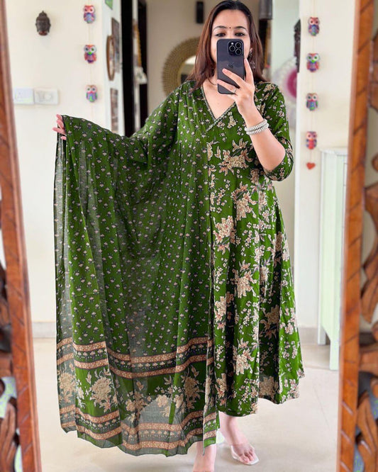 Elegant Green Angrakha Anarkali Kurta Set for Women - Stylish Ethnic Indian Attire