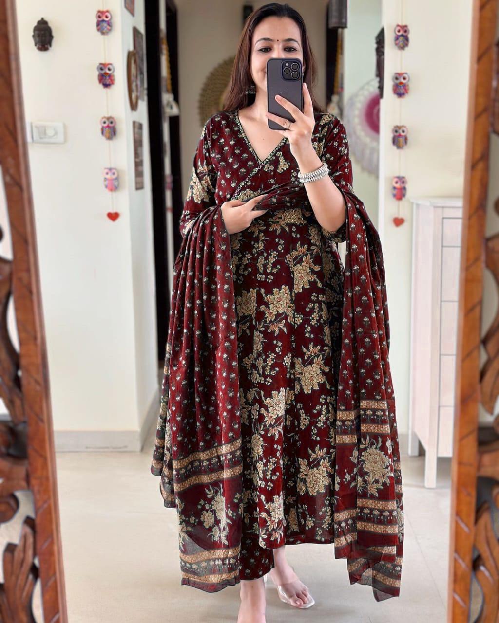 Vibrant Purple Angrakha Anarkali Kurta Set for Women - Traditional Style